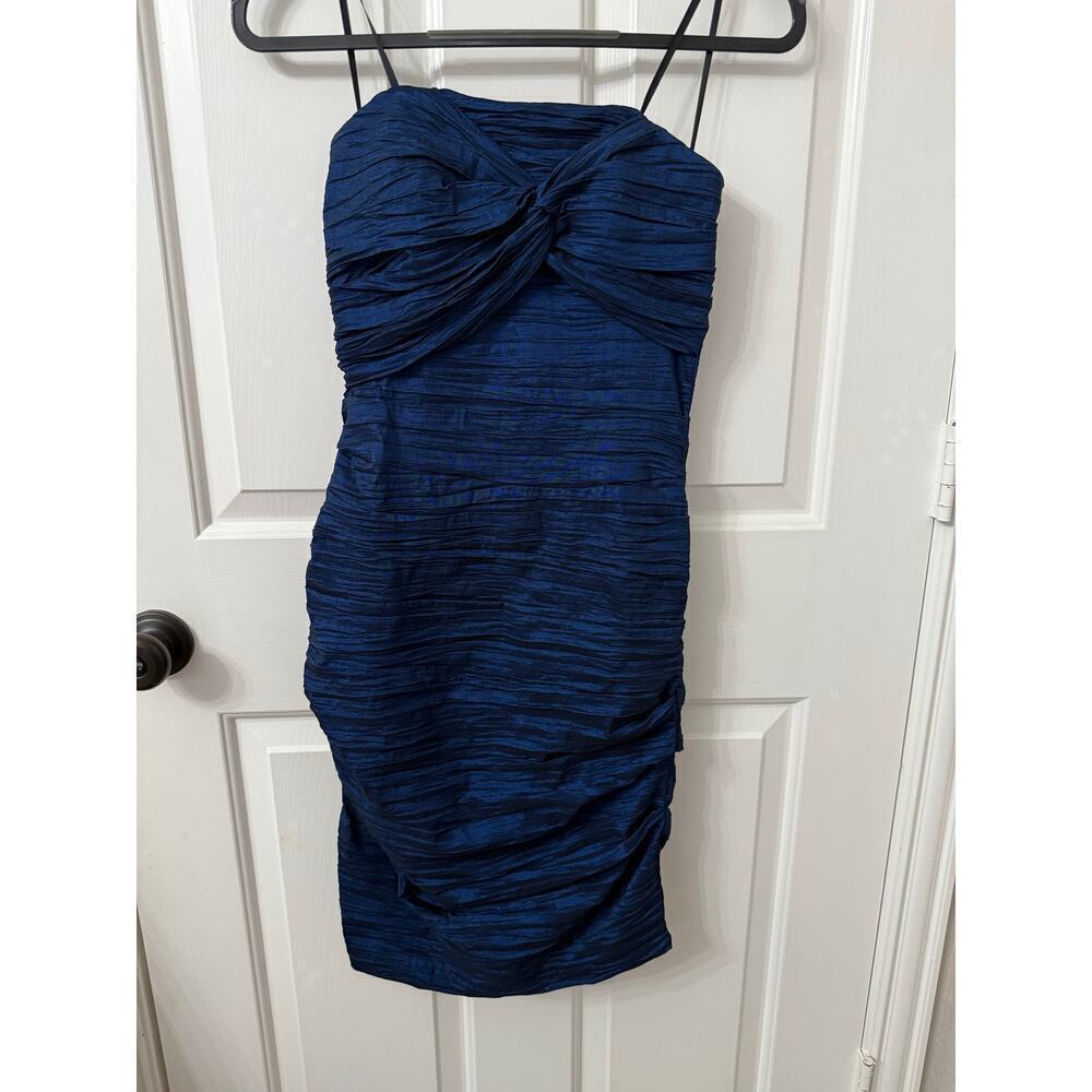 BETSY & ADAM Blue Textured Strapless Cocktail Dress Size 6 - Picture 3 of 5